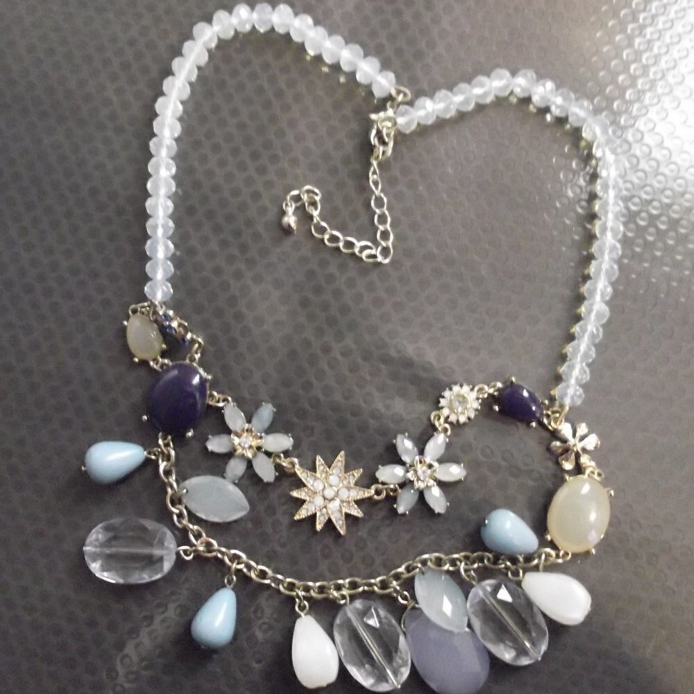𝅺FASHION BLUE BEADS/RHINESTONES 18" NECKLACE